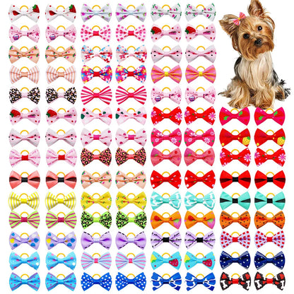 30PCS Dog Bow With Rubber Band Dog Hair Accessories Handmade Movable Puppy Bows