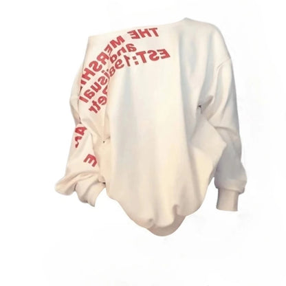 Sexy Oversize T-shirt Women Streetwear Print Long Sleeve Off Shoulder