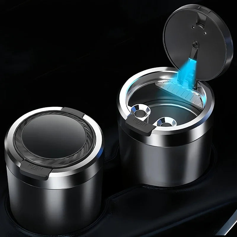 Car Ashtray With LED Light Universal Alloy Retardant Cigarette Holder Ash Tray