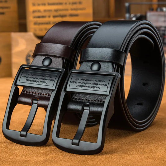 New Men's Leather Belt, Black Buckle, New Style and Fashionable