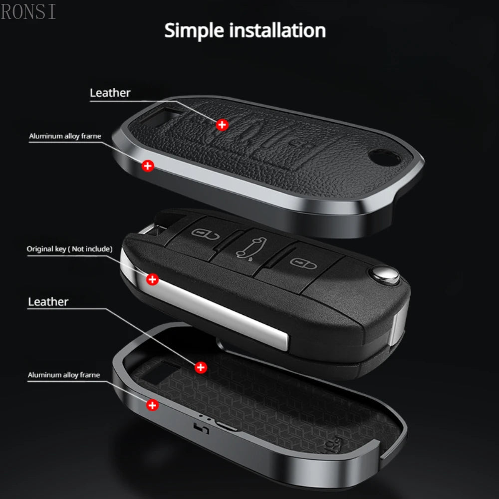 Alloy Leather Car Folding Key Case Full Cover