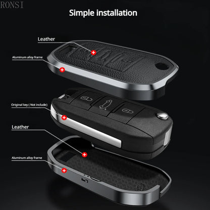 Alloy Leather Car Folding Key Case Full Cover