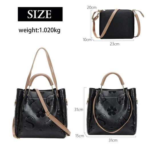 Top Handle Handbag Set Large Shoulder Bag Vegan Leather Ladies