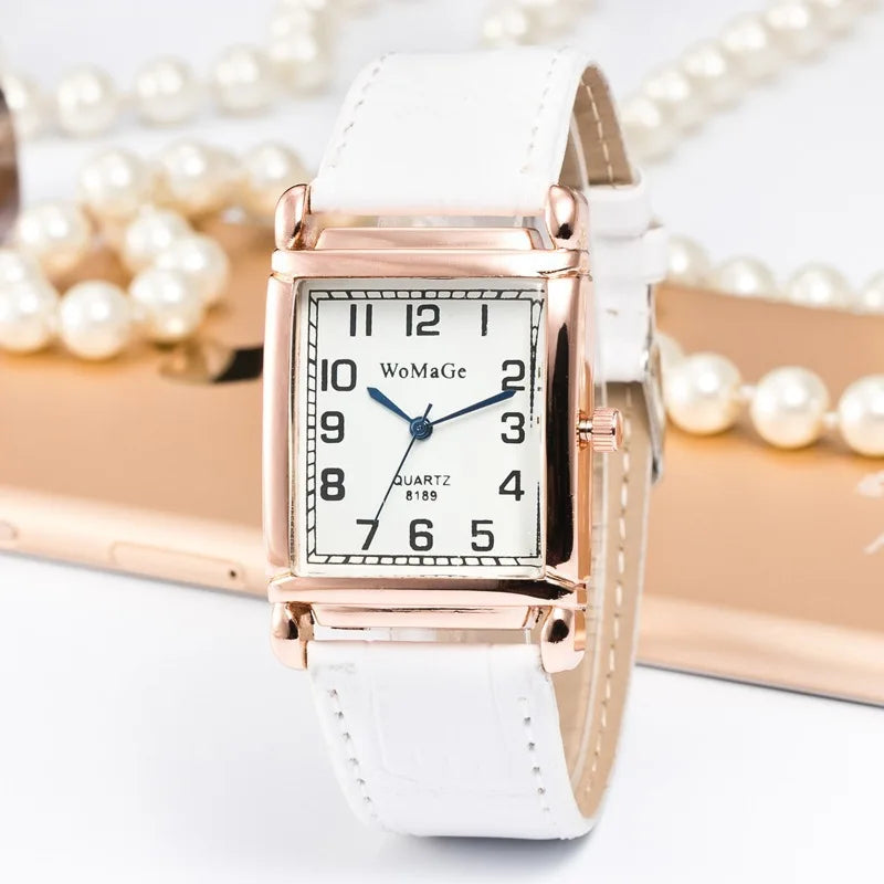 Classic Luxury Women Quartz Watches Fashion Square Dial Analog Wristwatch Leather