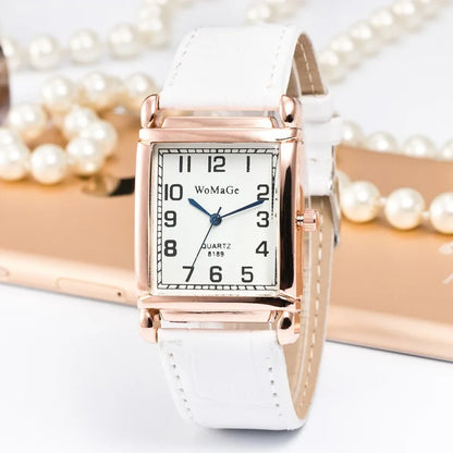 Classic Luxury Women Quartz Watches Fashion Square Dial Analog Wristwatch Leather