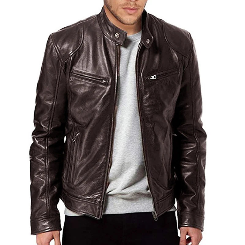 2026 Motorcycle Leather Jackets Man Casual Fashion Motorcycle Coat Slim Fit