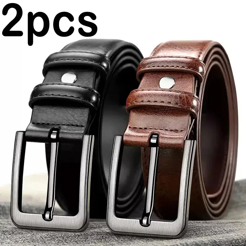 2pcs High Quality Leather Men's Belt for Casual and Business