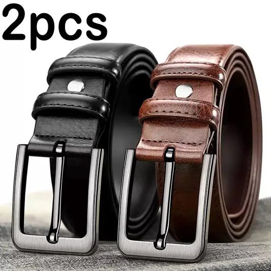 2pcs High Quality Leather Men's Belt for Casual and Business