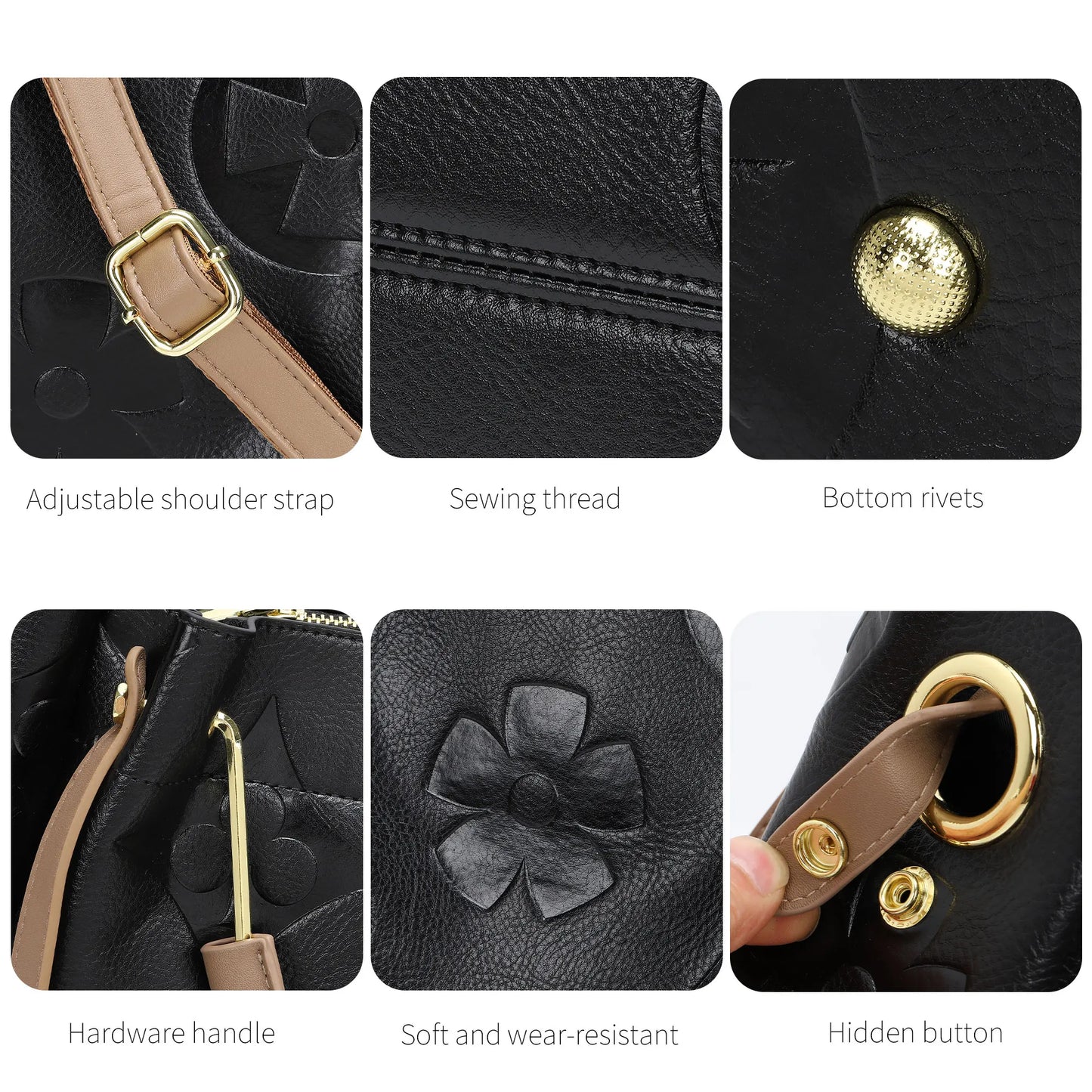 Top Handle Handbag Set Large Shoulder Bag Vegan Leather Ladies