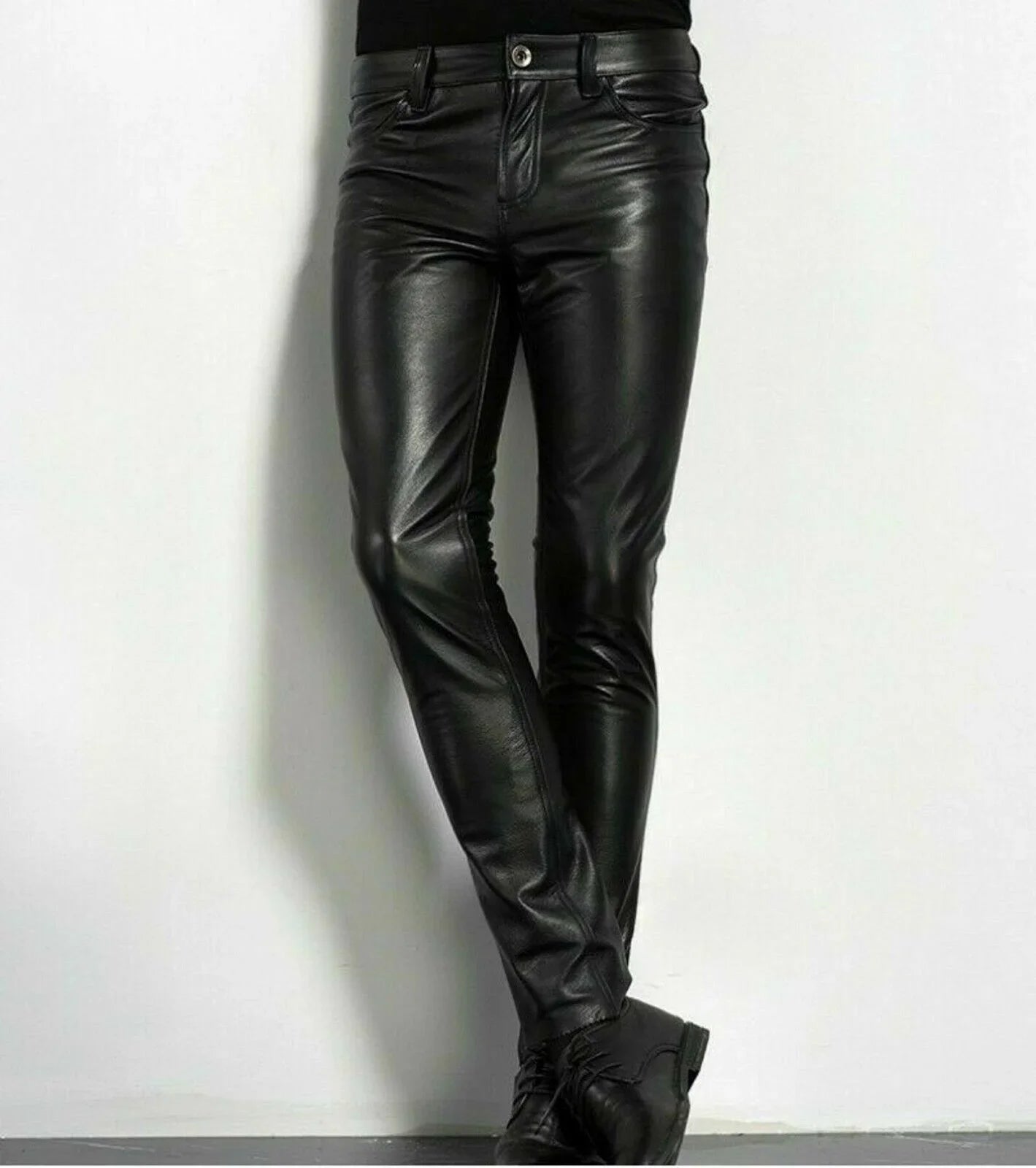 Leather Pants Men's Fashion Rock Style Night Club Dance Pants Men's Faux Leather Slim Fit