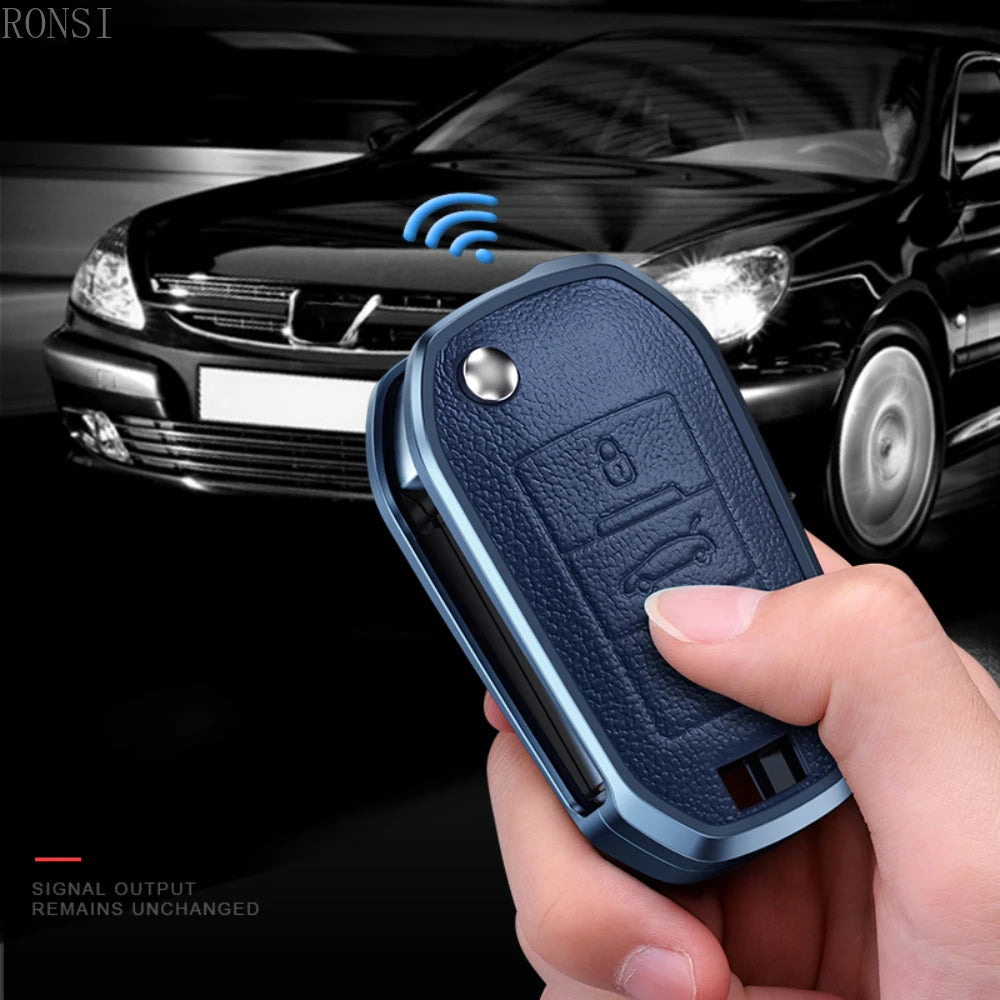 Alloy Leather Car Folding Key Case Full Cover