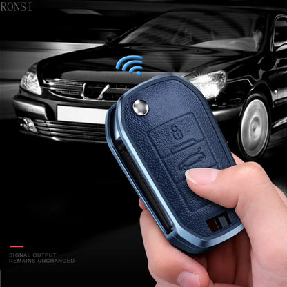 Alloy Leather Car Folding Key Case Full Cover