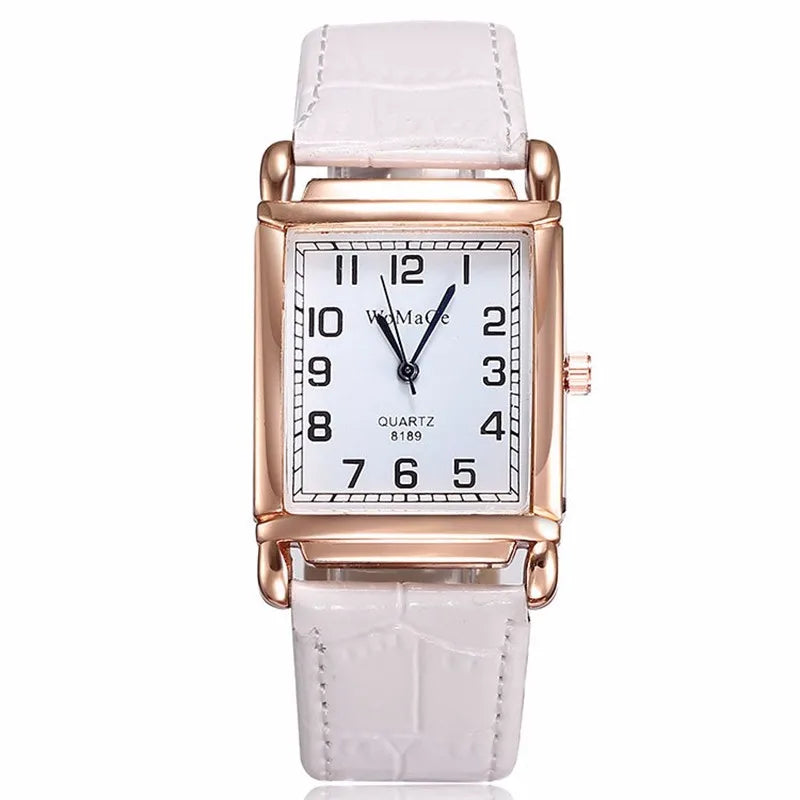 Classic Luxury Women Quartz Watches Fashion Square Dial Analog Wristwatch Leather