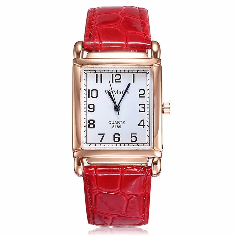 Classic Luxury Women Quartz Watches Fashion Square Dial Analog Wristwatch Leather