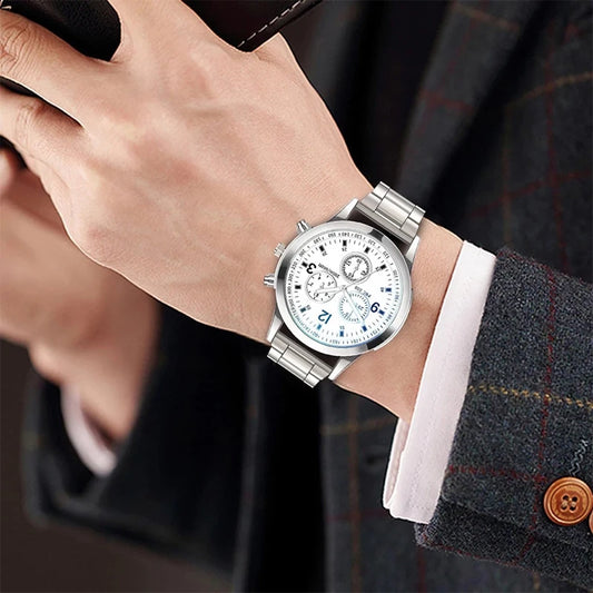 Men's Steel Band Quartz Watch with Bracelet