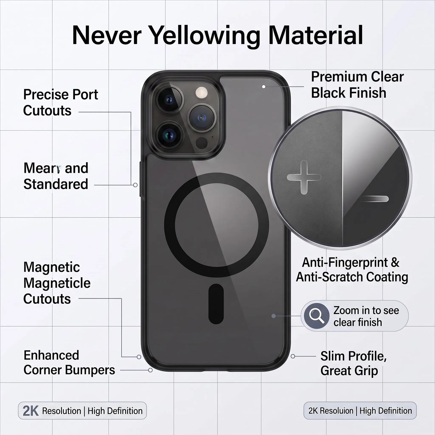 Clear Black Magnetic Cover with Foldable Stand for iPhone 17 11 13 Series 14 16 15 Pro Max 12 Mini Anti Yellow Case Cover Slim