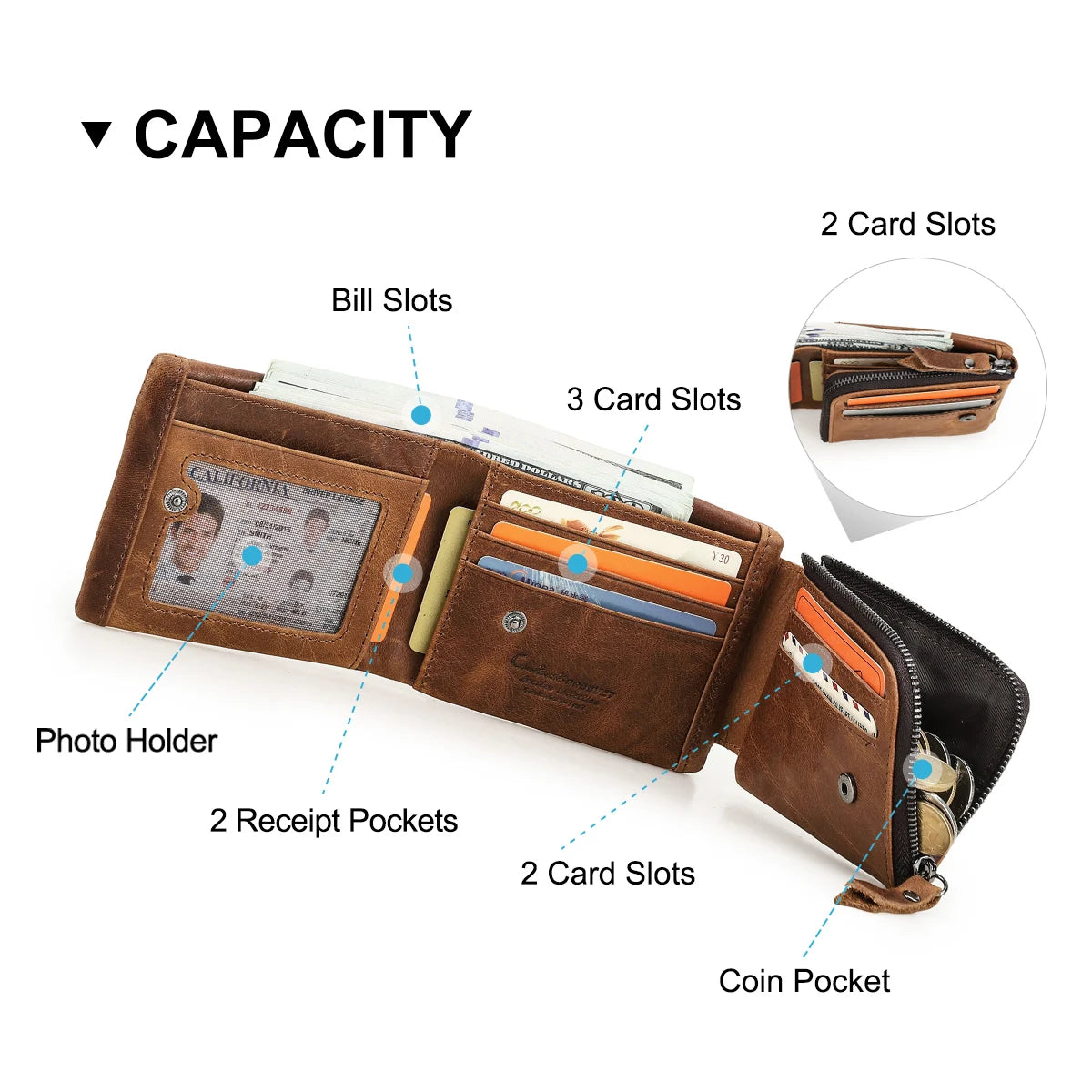 Genuine Crazy Horse Leather Men Wallets