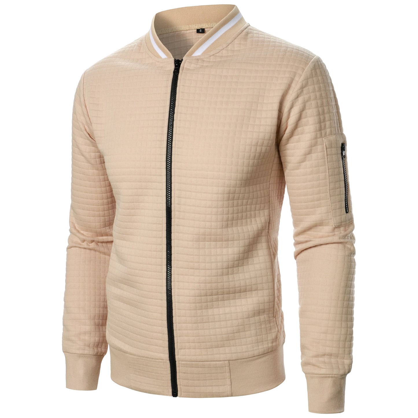 Men's new zipper stand collar hoodie coat men's casual plaid cardigan hoodie