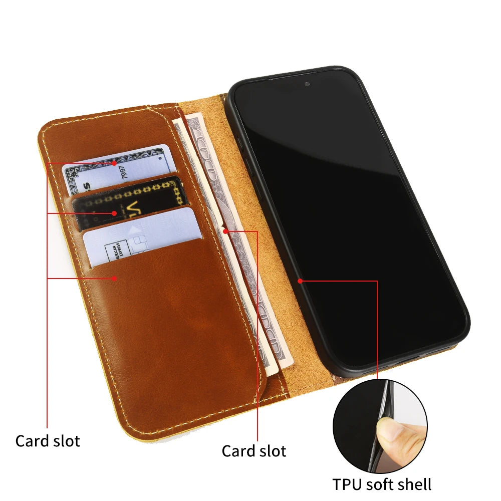 Leather Flip Case For Iphone 17 Pro Max 16 15Pro 16Pro 14Pro 13 12  Card Slot Phone Case