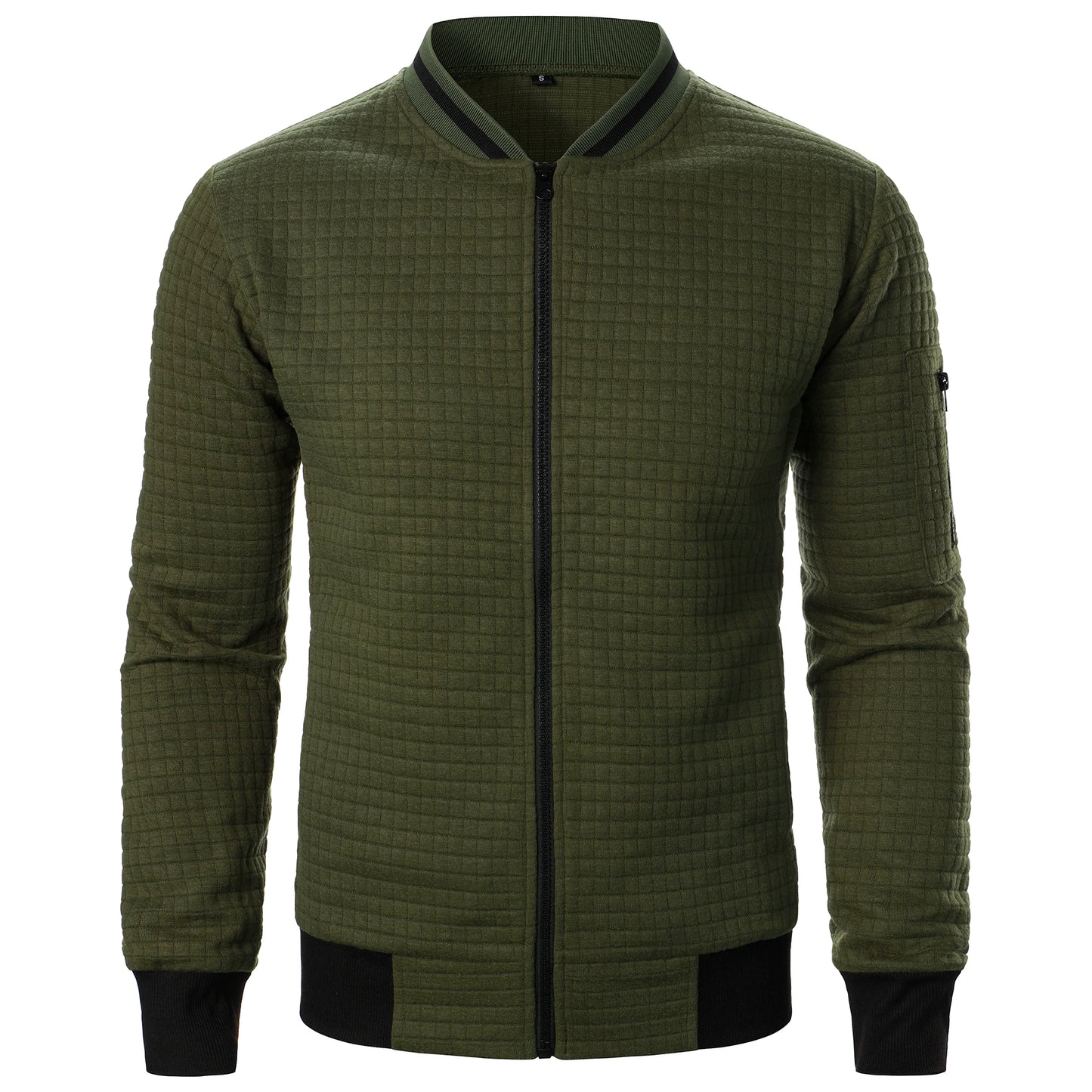 Men's new zipper stand collar hoodie coat men's casual plaid cardigan hoodie