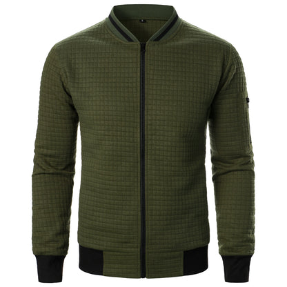 Men's new zipper stand collar hoodie coat men's casual plaid cardigan hoodie