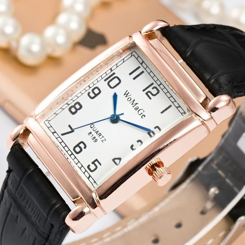 Classic Luxury Women Quartz Watches Fashion Square Dial Analog Wristwatch Leather