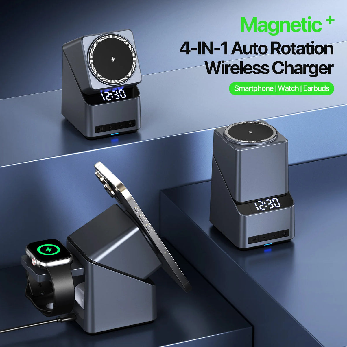 Magnetic 4 in 1 Auto Rotation Wireless Charger