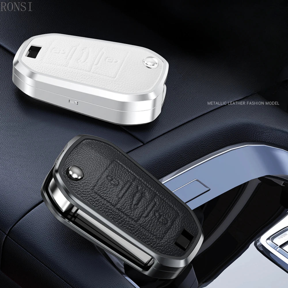 Alloy Leather Car Folding Key Case Full Cover