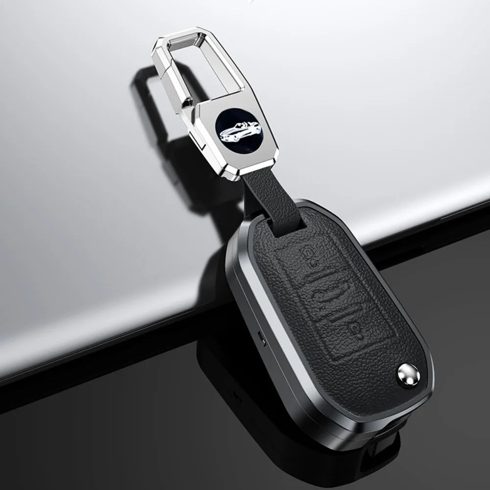 Alloy Leather Car Folding Key Case Full Cover