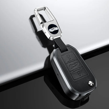 Alloy Leather Car Folding Key Case Full Cover