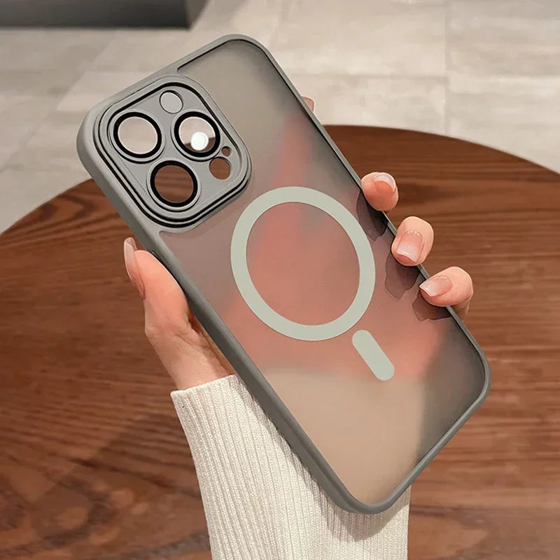 Magnetic Luxury Lens Protector Matte Translucent Case For iPhone 17 18 16 15 14 13 12 Pro Max
