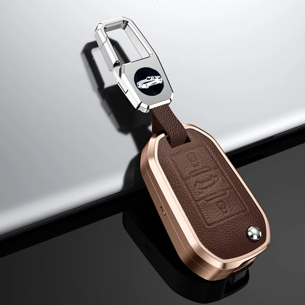 Alloy Leather Car Folding Key Case Full Cover