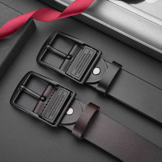 New Men's Leather Belt, Black Buckle, New Style and Fashionable