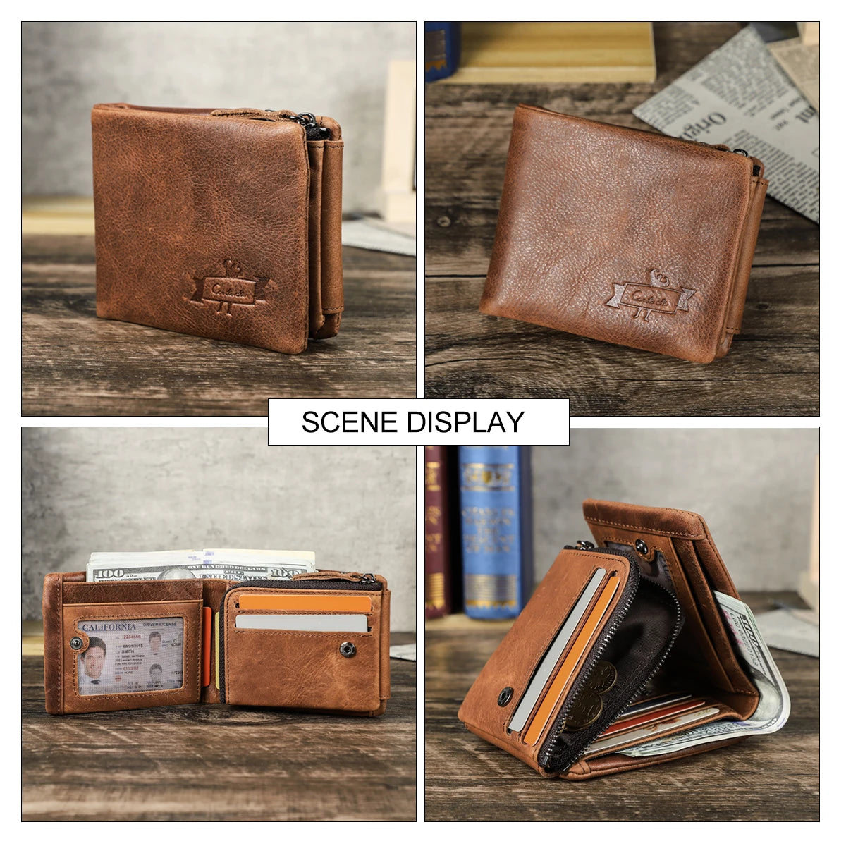 Genuine Crazy Horse Leather Men Wallets