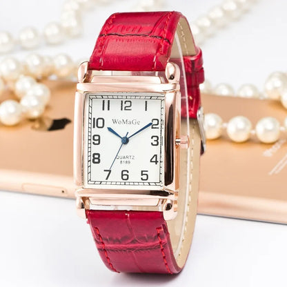 Classic Luxury Women Quartz Watches Fashion Square Dial Analog Wristwatch Leather